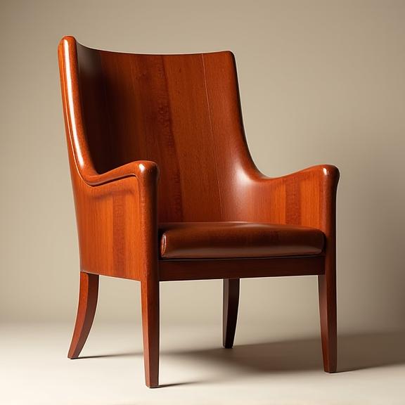 The same kauri chair, now fully restored with a deep, rich polish after restoration.