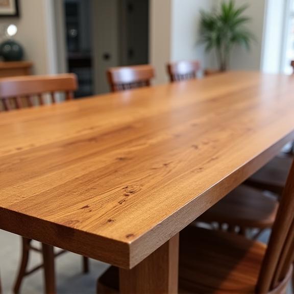 The dining table restored to a perfect, smooth finish after restoration.