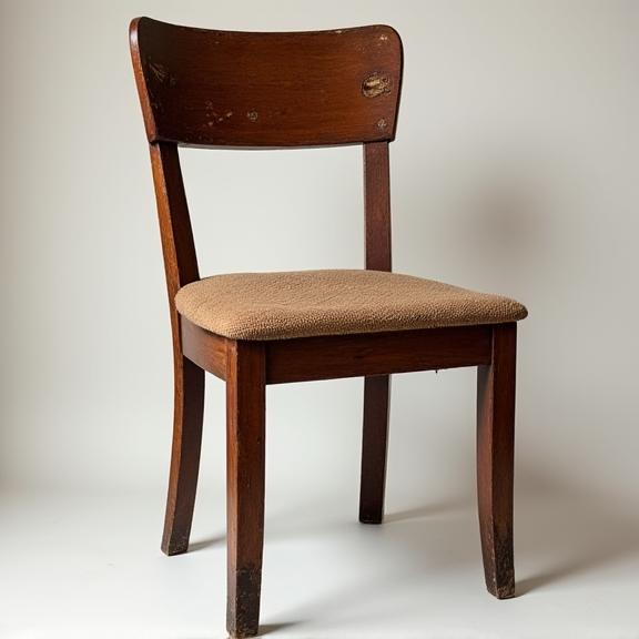 A broken and faded antique kauri chair before restoration.