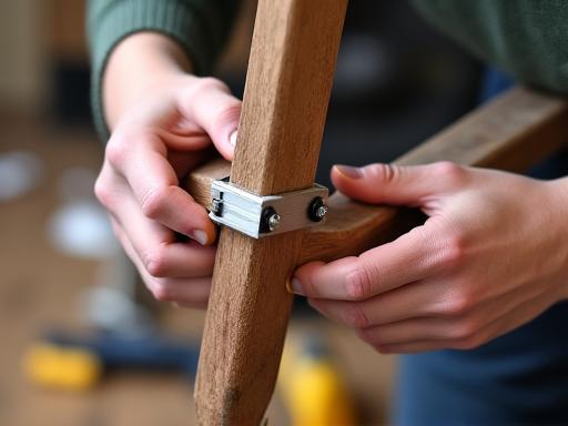 Repairing a broken chair leg with wood glue and clamps.